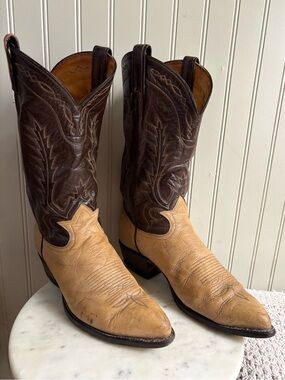 Vintage Tony Lama Black Label Western Cowboy Boots Men’s 10 Tan & Brown Leather